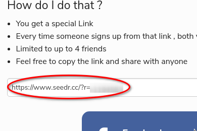 Personal link to share Seedr with your friends